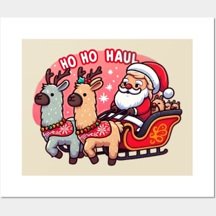 Christmas llama with Santa Posters and Art